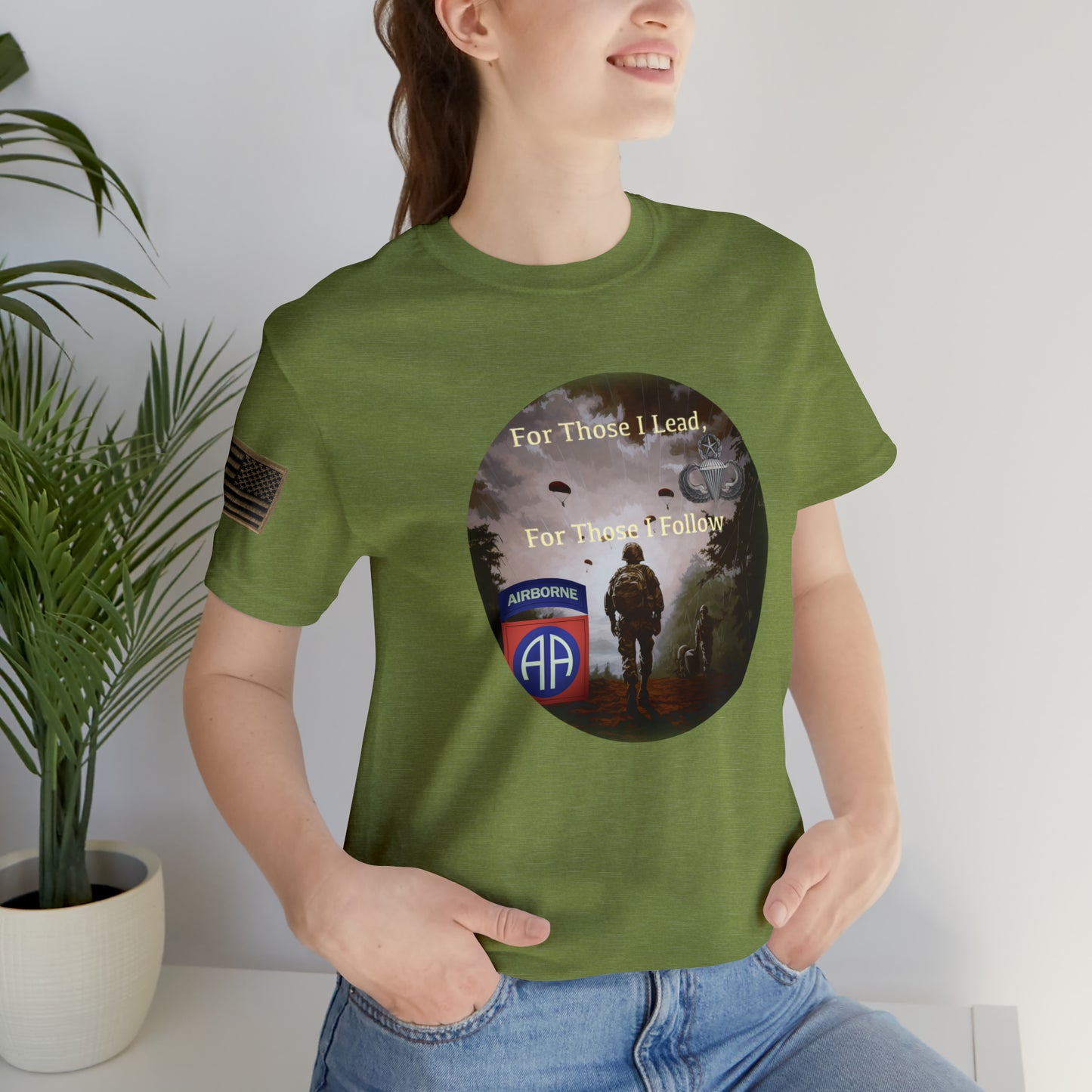 For those I Lead Airborne with 82nd Patch and Master Parachutist Badge Unisex Jersey Short Sleeve Tee