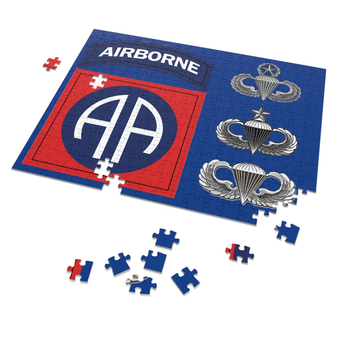 82nd Airborne Division Patch with Master, Senior, and Basic Parachutist Wings Jigsaw Puzzle (30, 110, 252, 500,1000-Piece)