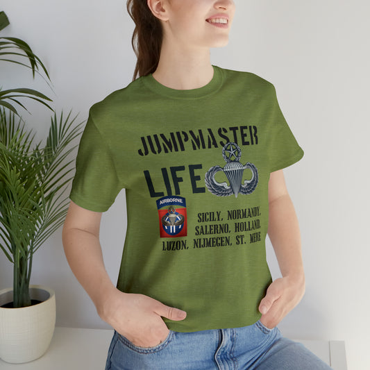 Jumpmaster Life Fort Bragg Drop Zones Unisex Jersey Short Sleeve Tee