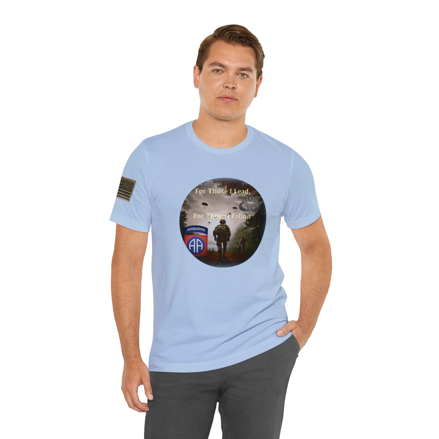 For those I Lead Airborne with 82nd Patch and Master Parachutist Badge Unisex Jersey Short Sleeve Tee