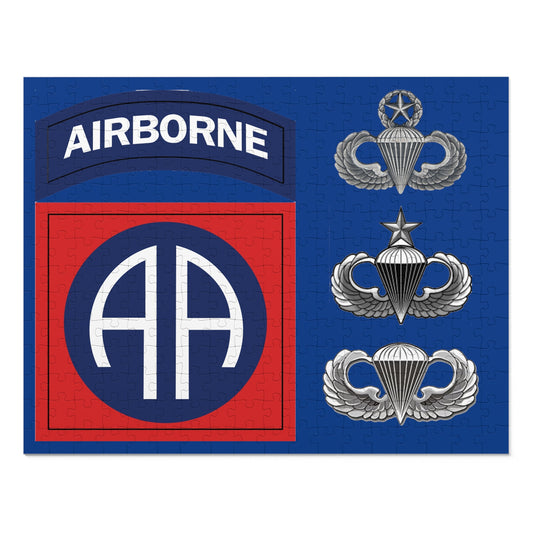 82nd Airborne Division Patch with Master, Senior, and Basic Parachutist Wings Jigsaw Puzzle (30, 110, 252, 500,1000-Piece)