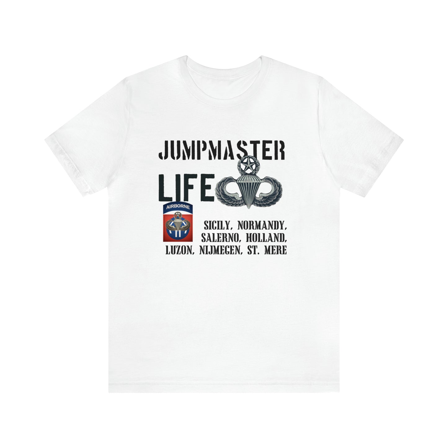 Jumpmaster Life Drop Zones of Fort Bragg Unisex Jersey Short Sleeve Tee