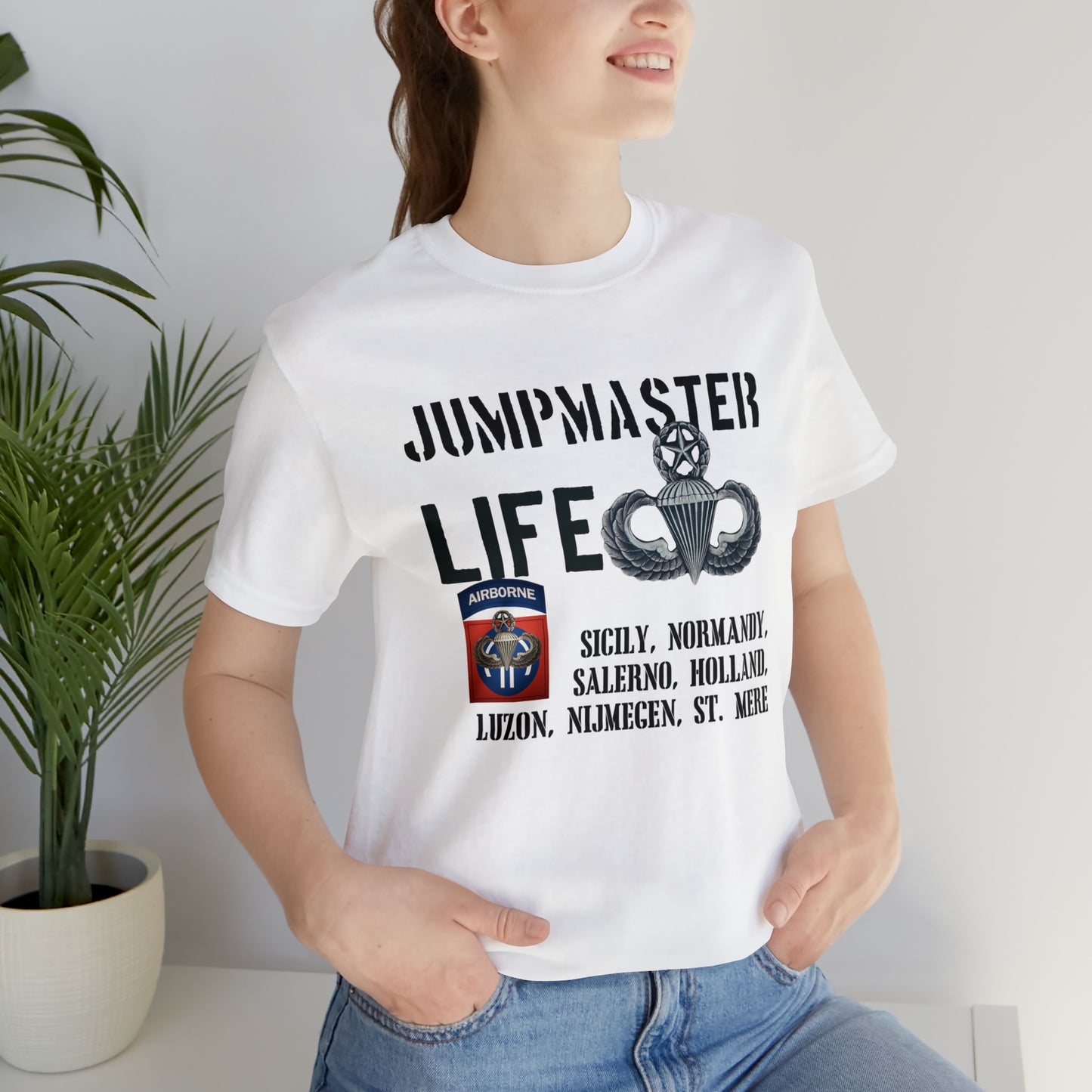 Jumpmaster Life Drop Zones of Fort Bragg Unisex Jersey Short Sleeve Tee