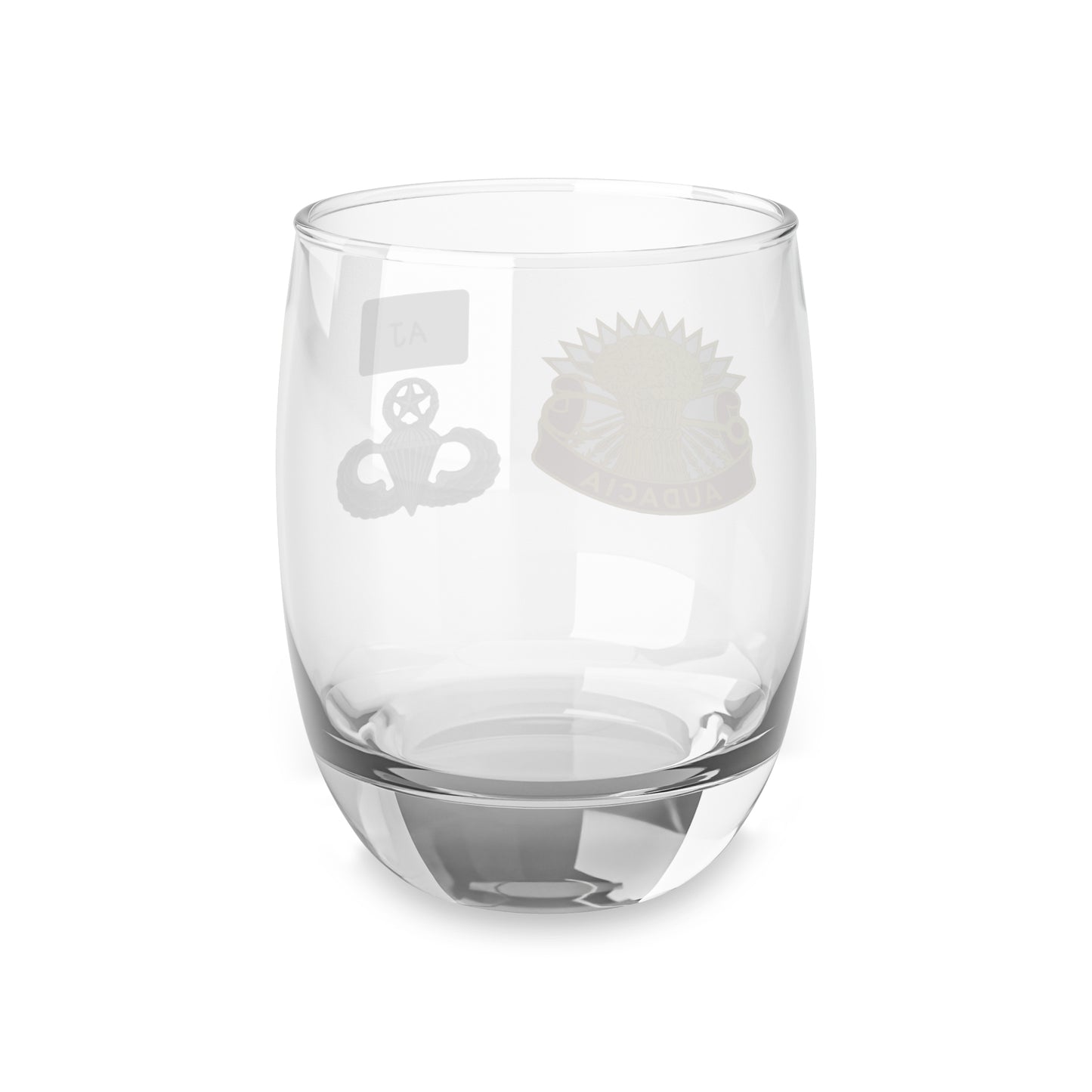 Audacia AJ with 3-4 ADAR Crest Whiskey Glass