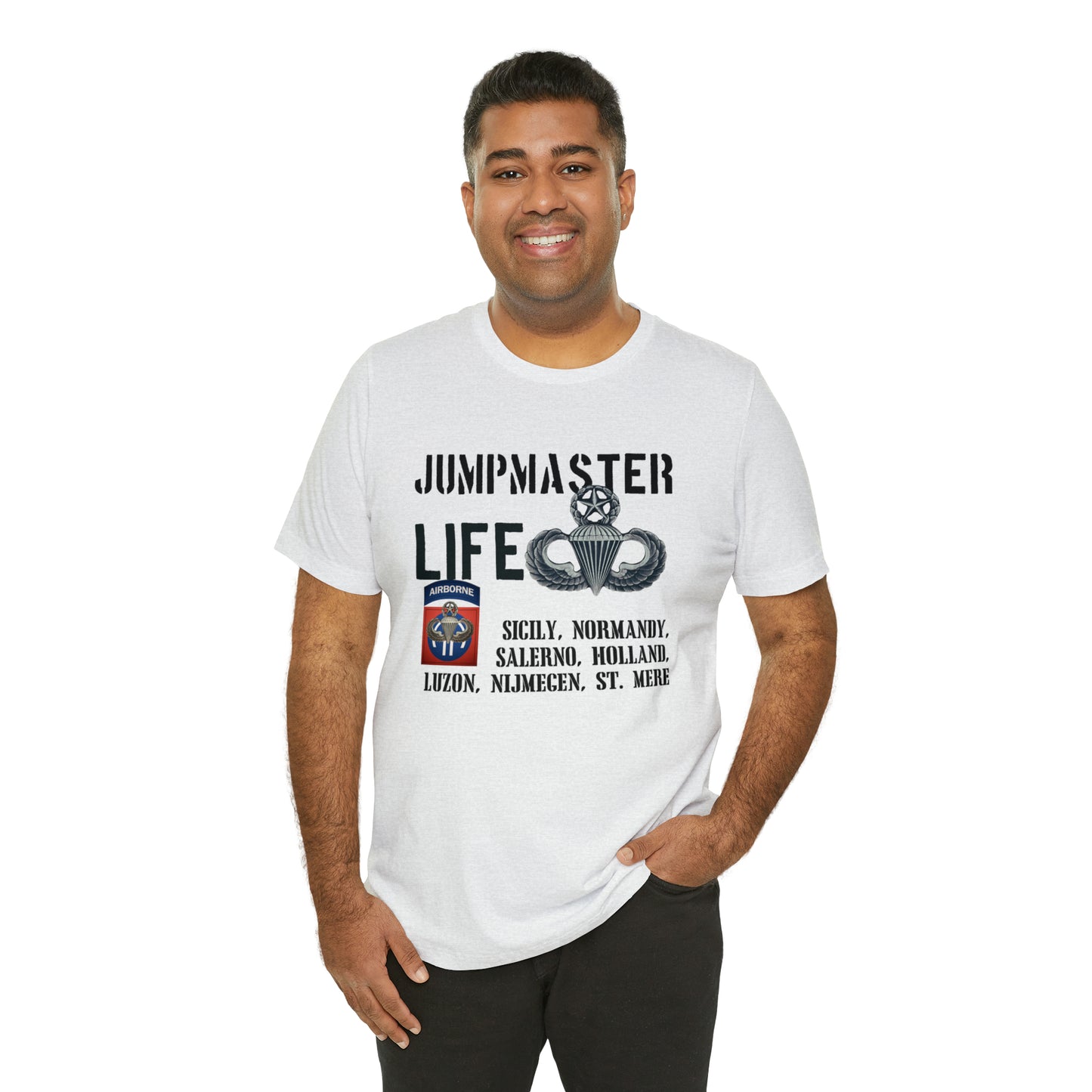 Jumpmaster Life Drop Zones of Fort Bragg Unisex Jersey Short Sleeve Tee