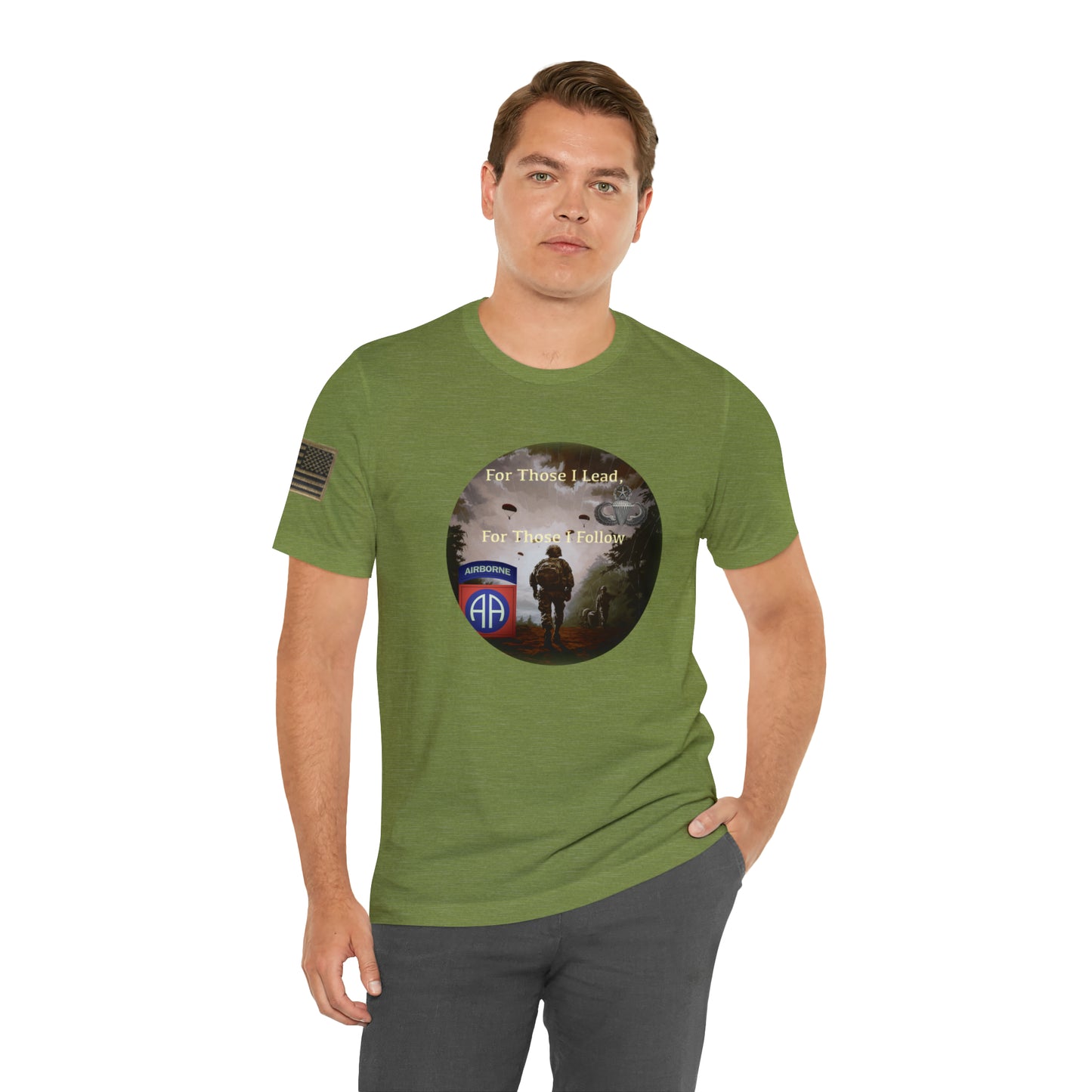 For those I Lead Airborne with 82nd Patch and Master Parachutist Badge Unisex Jersey Short Sleeve Tee